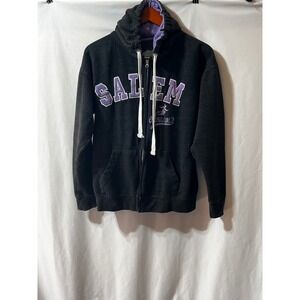 Bay State Gear Salem Massachusetts Full Zip Hoodie Gray Purple Witch Small